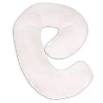Leachco Snoogle Mini Chic Jersey - Compact Side Sleeper Pregnancy Pillow - Ivory