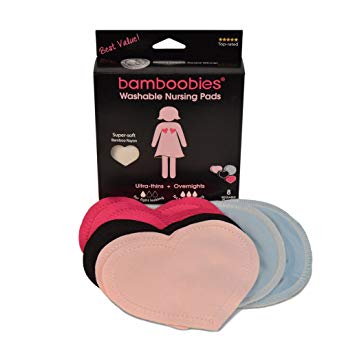 bamboobies Washable Reusable Nursing Pads with Leak-Proof Backing for Breastfeeding, 3...