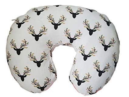 Breastfeeding Pillow Cover by Danha-Newborn Baby Feeding Pillow Cover -Cute Donut Shape Wedge Pillow -Best Infant Support-for New Moms-Deer Head Pillow Cover-Breathable Soft Pink Minky Fabric
