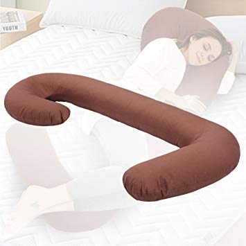LAZYMOON Pregnancy Pillow Maternity Body Pillow for Extra Comfort w/ Zippered Removable Cover, Brown