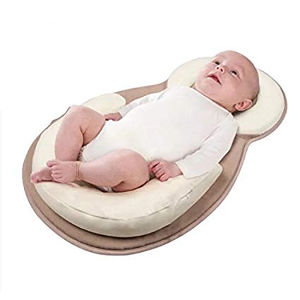 JJ Portable Baby Bed Mattress Baby Pillow For Newborn Baby and Infant Flat Head Syndrome Prevention Anti-Roll Adjustable Size Crib Mattress (Beige)